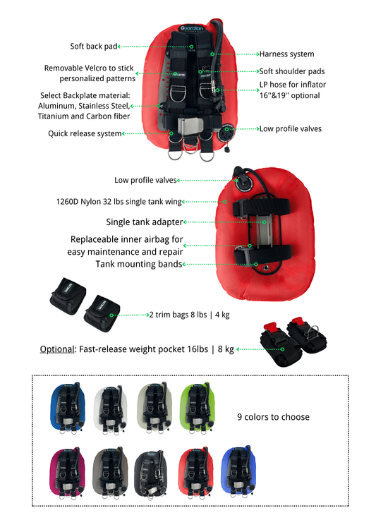 HOTDIVE TECH DIVING DONUT BCD WITH TITANIUM HARNESS 32LB - SINGLE TANK QUICK ADJUSTABLE DELUXE
